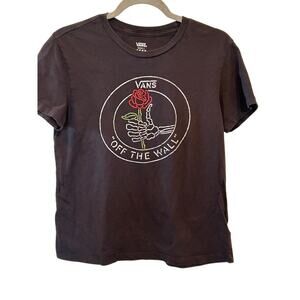 Vans Small Black Graphic Tee Skeleton Hand Rose Skater Streetwear Shirt S